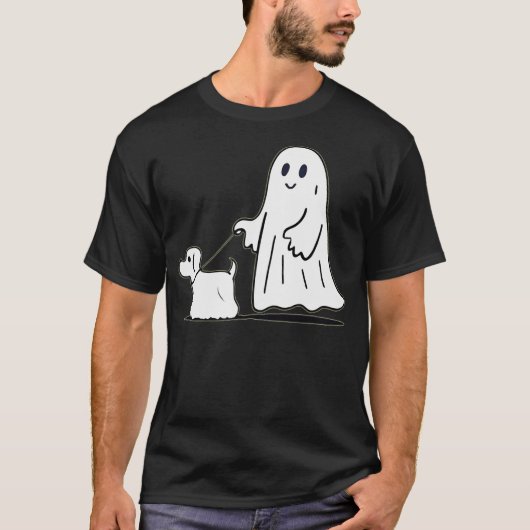 Ghost Walking Dog Halloween T-shirt (Voorkant)