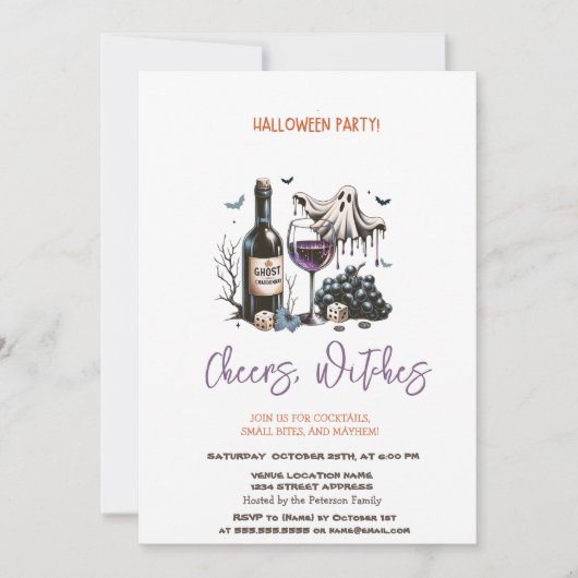 Ghost Wine Halloween Party Kaart (Voorkant)