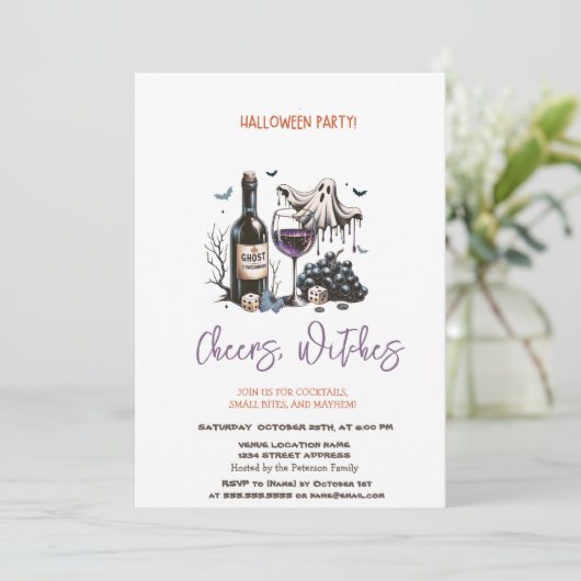 Ghost Wine Halloween Party Kaart (Staand voorkant)
