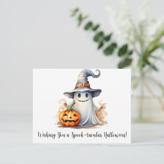 Ghost Wishing You a Spook-tacular Halloween Feestdagenkaart (Staand voorkant)