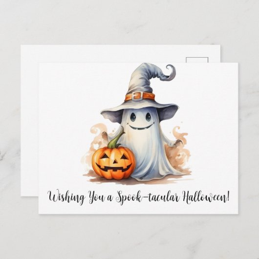 Ghost Wishing You a Spook-tacular Halloween Feestdagenkaart (Voorkant / Achterkant)