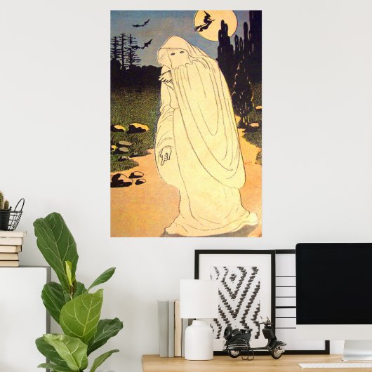 Ghost Witch Bat Moon Spirit Poster (Thuiskantoor)