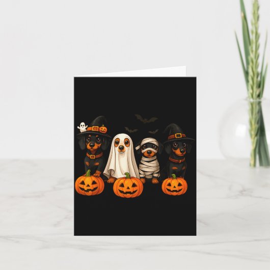 Ghost Witch Mummy Pumpkin Dachshund Dog Costume Ha Kaart (Voorkant)