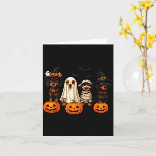 Ghost Witch Mummy Pumpkin Dachshund Dog Costume Ha Kaart (Gele Bloem)
