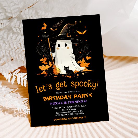 Ghost Witch verjaardagsfeestje Halloween Kaart