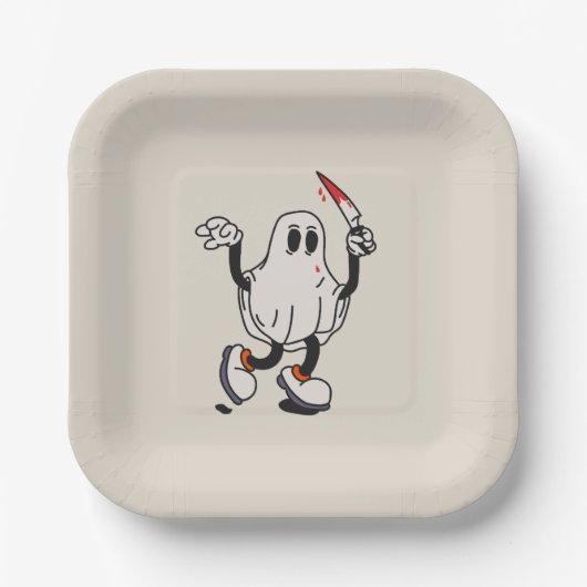 Ghost with blood knife papieren bordje (Voorkant)