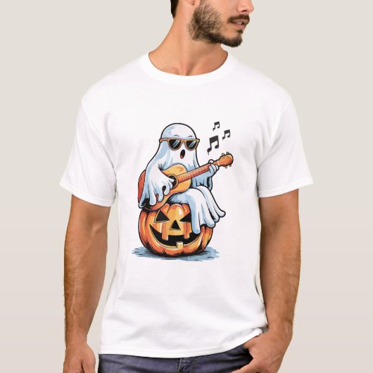 Ghost with Guitar Cool Halloween Music T-shirt (Voorkant)