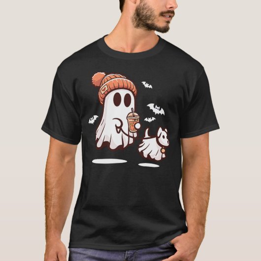 ghost with walking dog halloween t-shirt (Voorkant)