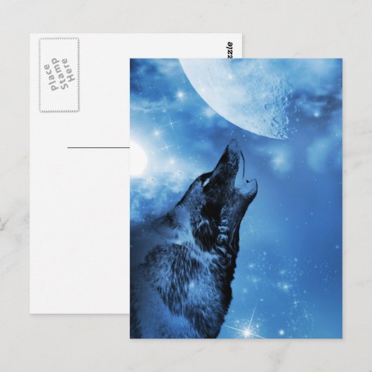 Ghost wolf die naar de maan vliegt briefkaart (Voorkant / Achterkant)