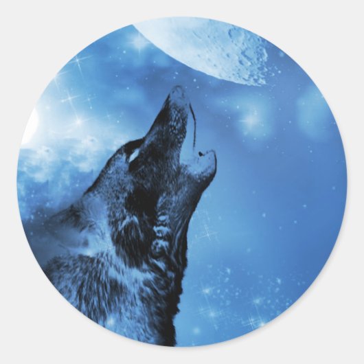 Ghost wolf die naar de maan vliegt ronde sticker (Voorkant)