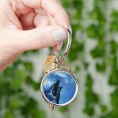 Ghost wolf die naar de maan vliegt sleutelhanger (Hand)
