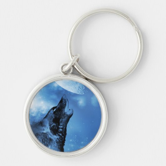 Ghost wolf die naar de maan vliegt sleutelhanger (Voorkant)