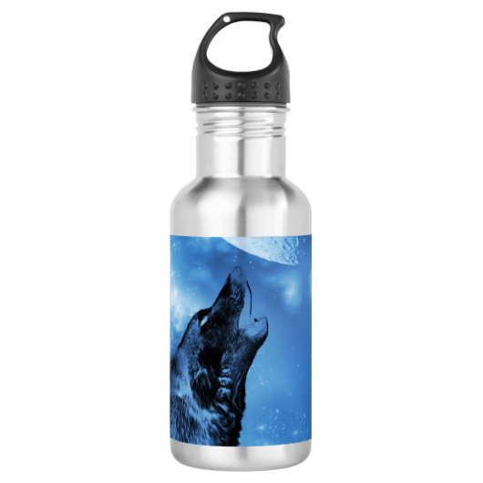 Ghost wolf die naar de maan vliegt waterfles (Voorkant)