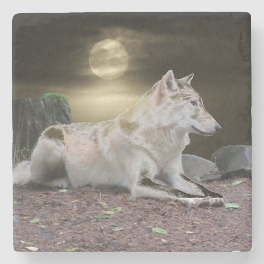 Ghost Wolf in de Moonlight Stenen Onderzetter (Voorkant)
