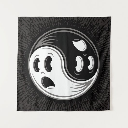 Ghost Yin Yang Black en White Wandkleed (Voorkant (horizontaal))
