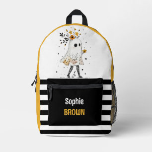 Ghost & Zonnebloemen met Stripe Patroon met Naam Bedrukte Rugzak