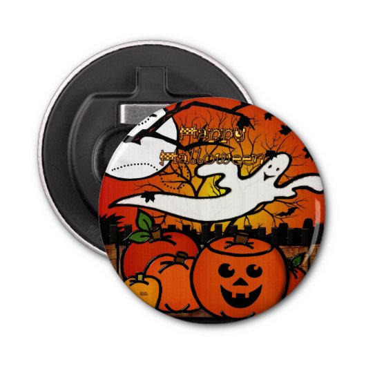 Ghostie Whimsical Halloween Favorieten Button Flesopener (Voorkant)