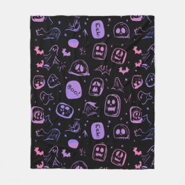 Ghostly Bats & Eerie Gezichten Halloween Zwart Fleece Deken