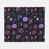 Ghostly Bats & Eerie Gezichten Halloween Zwart Fleece Deken (Voorkant (Horizontaal))