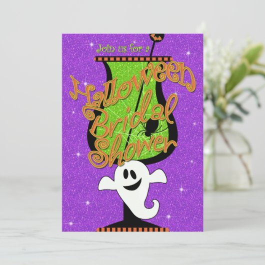 Ghostly Brew Halloween Bruids Douche Uitnodiging (Staand voorkant)