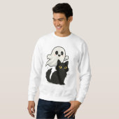 Ghostly Cat Vibes – Spookachtig Schattige T-shirt (Voorkant volledig)