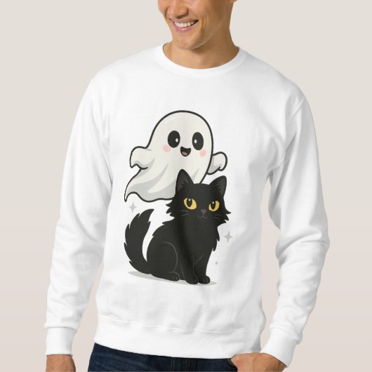 Ghostly Cat Vibes – Spookachtig Schattige T-shirt (Voorkant)