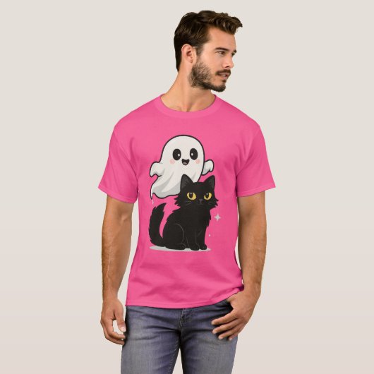 Ghostly Cat Vibes – Spookachtig Schattige T-shirt (Voorkant volledig)