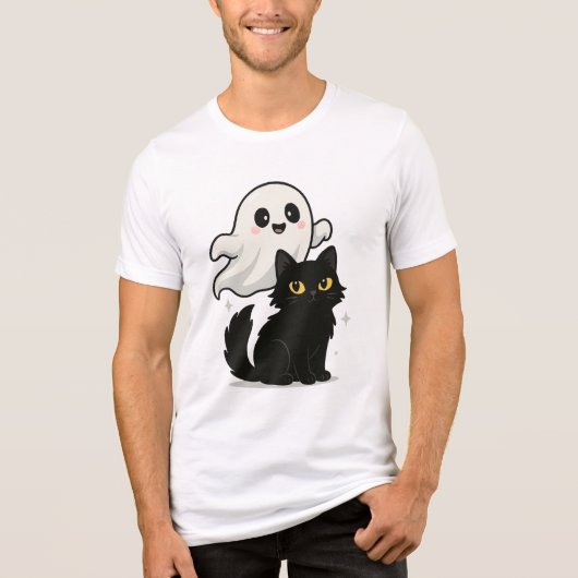 Ghostly Cat Vibes – Spookachtig Schattige T-shirt (Voorkant)