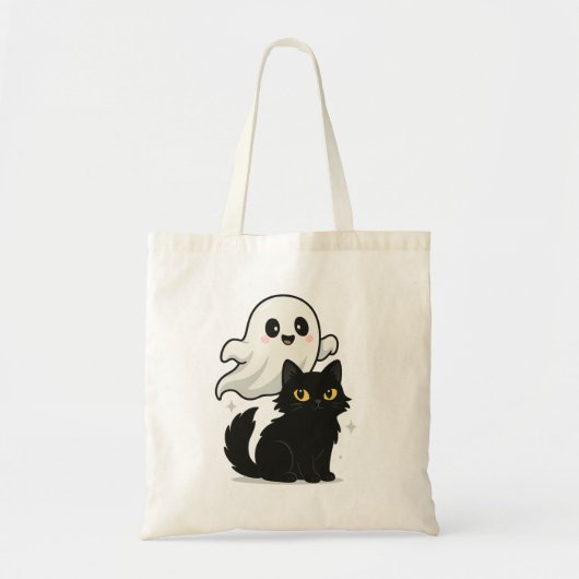 Ghostly Cat Vibes – Spookachtig Schattige T-shirt Tote Bag (Voorkant)