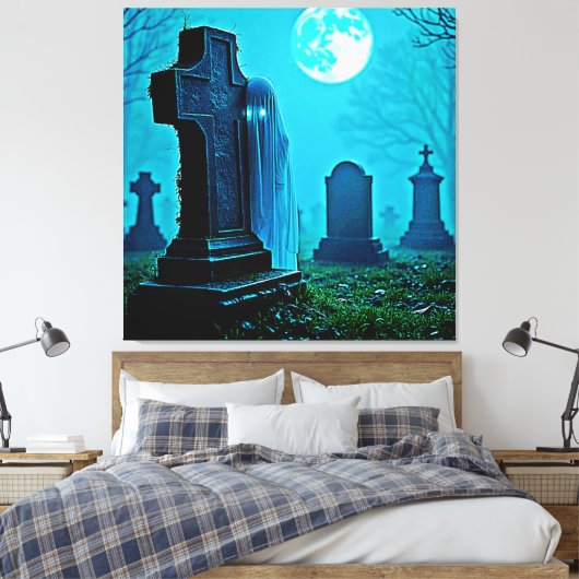 Ghostly Figure in a Graveyard Design Canvas Afdruk (Insitu (Slaapkamer))