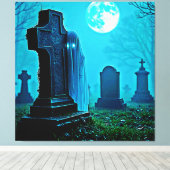 Ghostly Figure in a Graveyard Design Canvas Afdruk (Insitu (Houten vloer))
