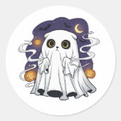 Ghostly Fold - Schotse Fold Ghost Cat Halloween Ronde Sticker (Voorkant)
