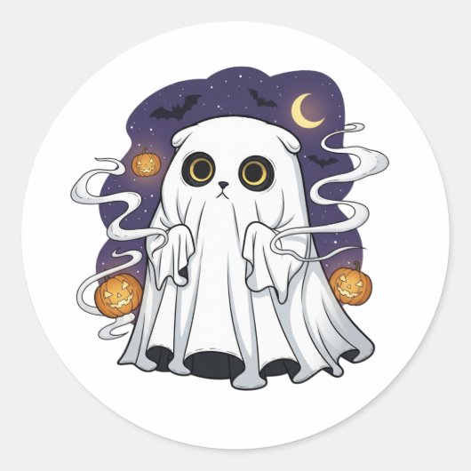 Ghostly Fold - Schotse Fold Ghost Cat Halloween Ronde Sticker (Voorkant)