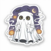 Ghostly Fold - Schotse Fold Ghost Cat Halloween Sticker (Voorkant)