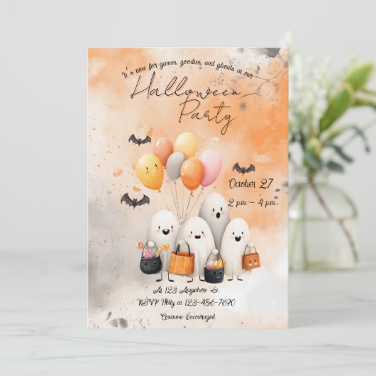 Ghostly Ghouls Halloween Invitation Flat Kaart (Staand voorkant)