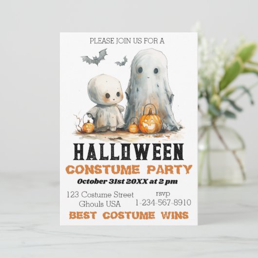 Ghostly Giggles - Schattigee Halloween-feestuitnod Kaart (Staand voorkant)