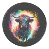 Ghostly Grace: Spectral Holographic Highland Koe, Hockey Puck (Voorkant)