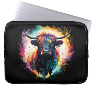 Ghostly Grace: Spectral Holographic Highland Koe, Laptop Sleeve