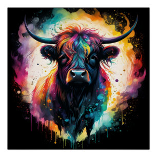 Ghostly Grace: Spectral Holographic Highland Koe, Perfect Poster