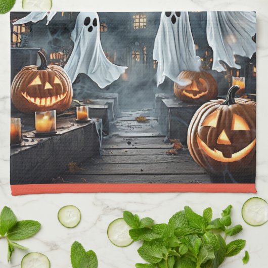 Ghostly Halloween Keuken Handdoek (Gevouwen)