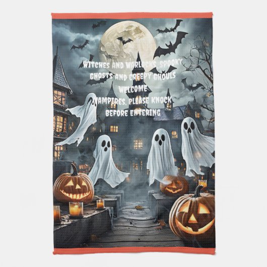 Ghostly Halloween Keuken Handdoek (Verticaal)