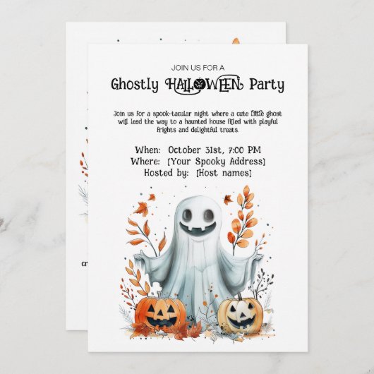 Ghostly HALLOWEEN Party Invitation Kaart (Voorkant / Achterkant)