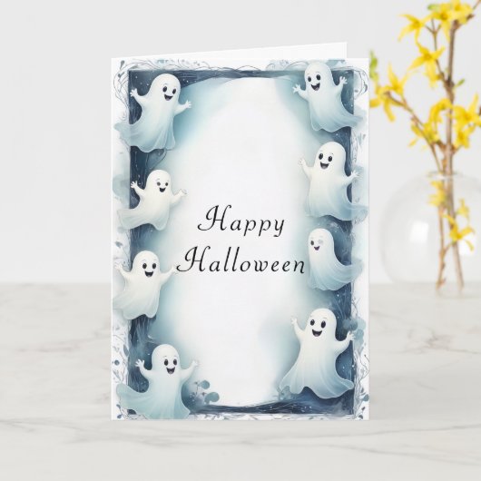 Ghostly Lijst Design Halloween Spirits Border Kaart (Gele Bloem)