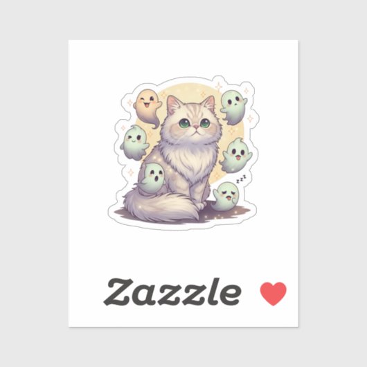 Ghostly Perzisch - Pluizige Perzische kat Hallowee Sticker (Vel)