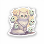 Ghostly Perzisch - Pluizige Perzische kat Hallowee Sticker (Voorkant)