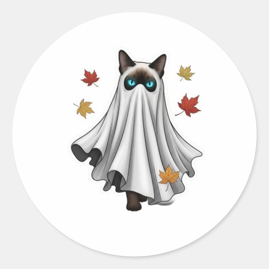 Ghostly Siamese – Schattigee Halloween Siamese Cat Ronde Sticker (Voorkant)