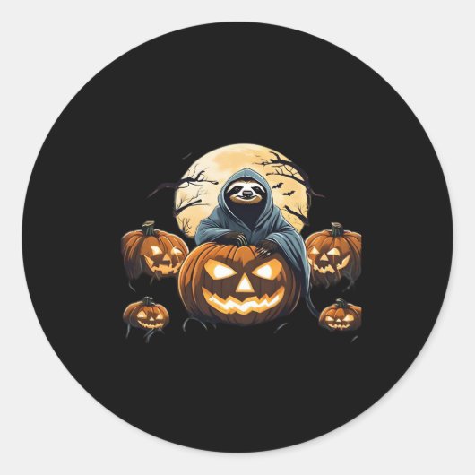 Ghostly Sloth's Midnight Haunt Classic T-shirt Ronde Sticker (Voorkant)