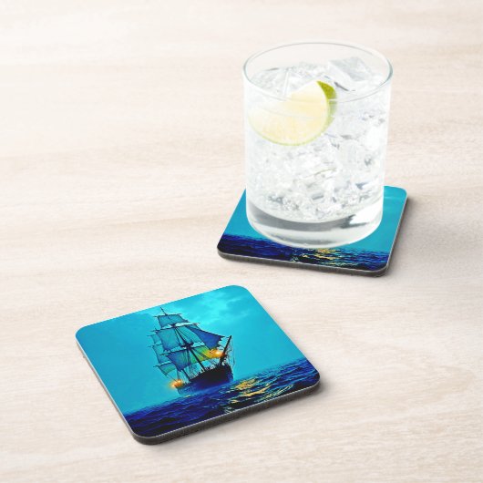 Ghostly Tall Ship Zee Voyage Design Bier Onderzetter (Rechterzijde)