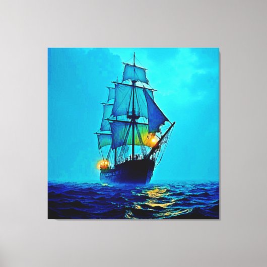 Ghostly Tall Ship Zee Voyage Design Canvas Afdruk (Voorkant)