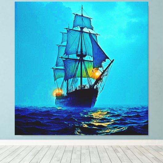 Ghostly Tall Ship Zee Voyage Design Canvas Afdruk (Insitu (Houten vloer))